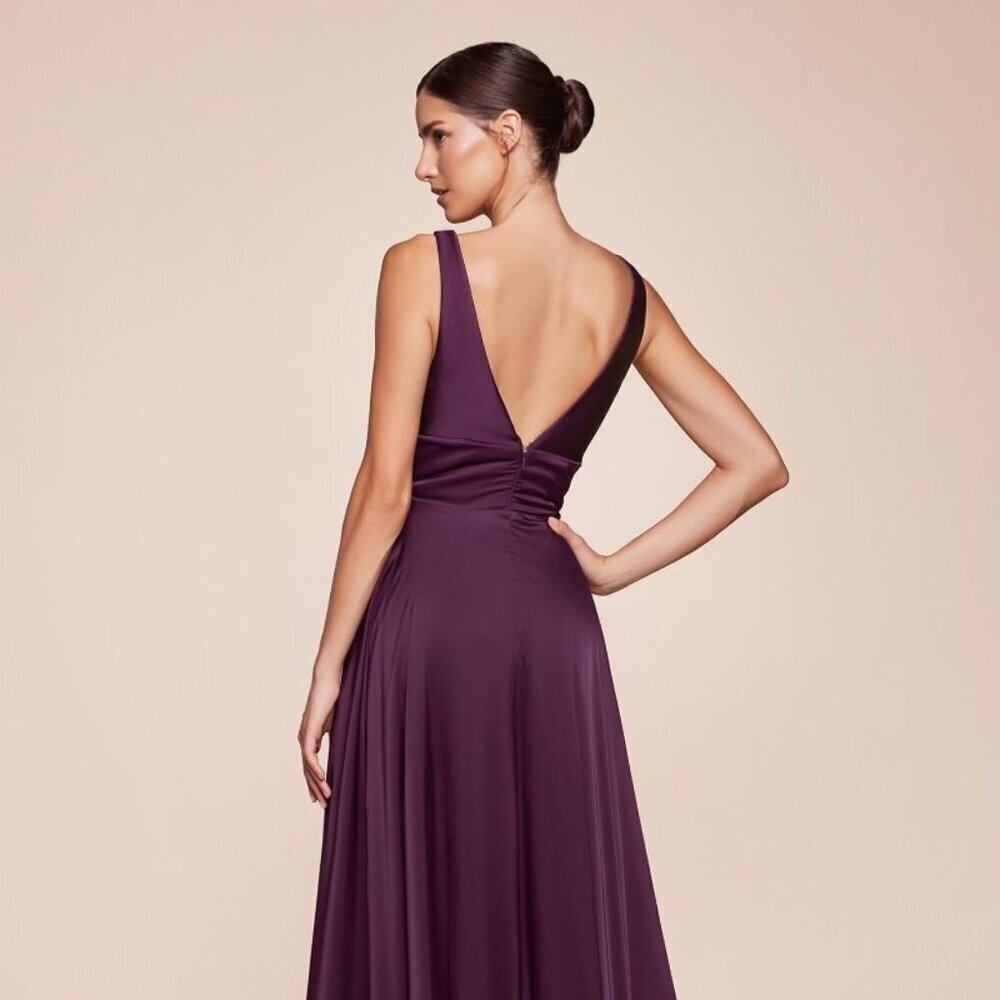 NEW FORMAL A-LINE SLEEVELESS SATIN DRESS W/ V-NECK & EMPIRE WAISTLINE 7469 - Picture 5 of 10